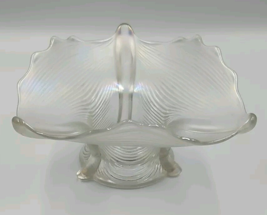 Vintage Northwood Clear Iridescent Glass Drapery Candy Dish Vintage Northwood Clear Iridescent Glass Drapery Candy Dish