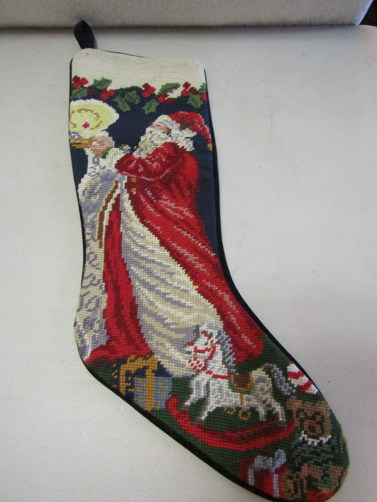 Vintage Quality Factory Needlepoint Christmas Santa Stocking ~20.0\