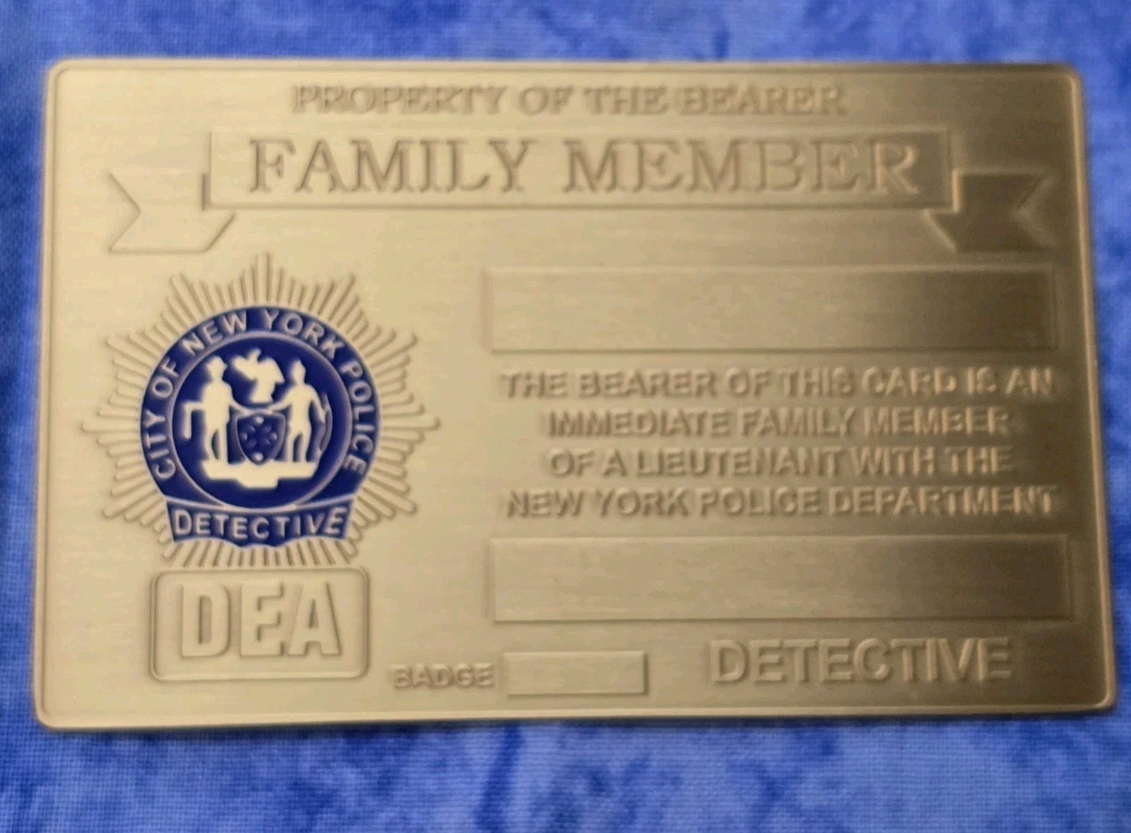 2026 NOVELTY NYPD DETECTIVE FAMILY MEMBER GOLD CARD NOT ENGRAVED 2026 NOVELTY NYPD DETECTIVE FAMILY MEMBER GOLD CARD NOT ENGRAVED