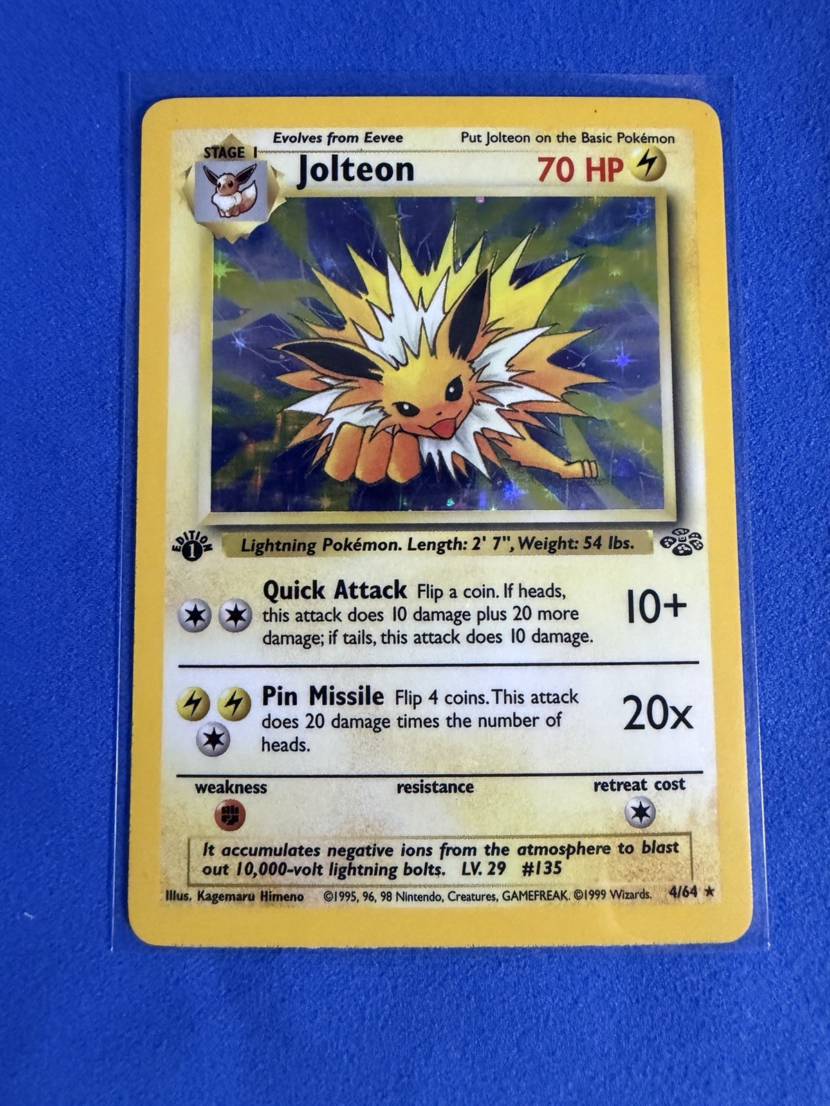 1999 Pokemon Jungle Jolteon 4/64 Holo Rare 1st Edition NM WOTC Vintage 1999 Pokemon Jungle Jolteon 4/64 Holo Rare 1st Edition NM WOTC Vintage