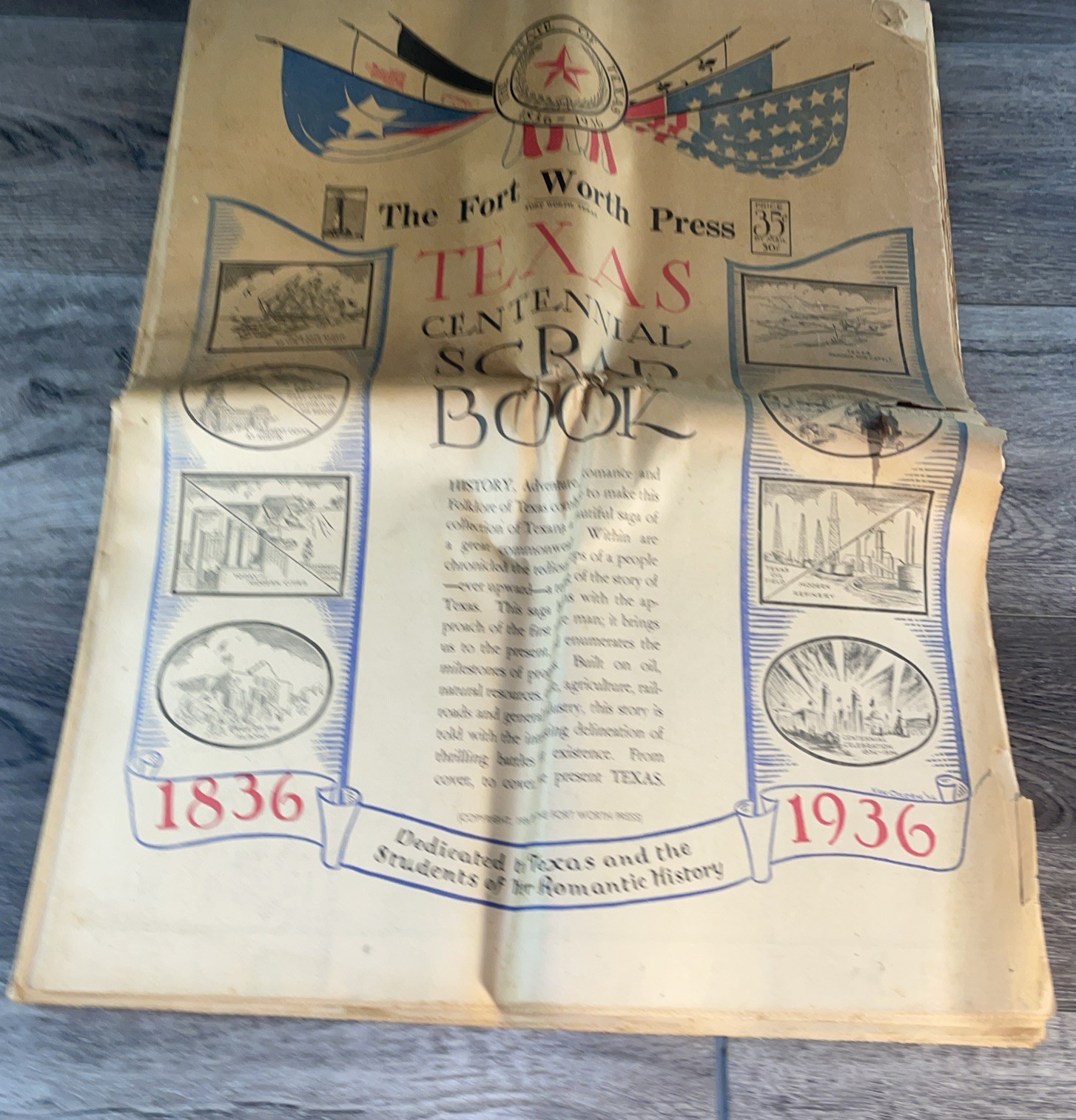 Rare 1936 Fort Worth Press Newspaper Texas Centennial Scrapbook - 1836-1936 Rare 1936 Fort Worth Press Newspaper Texas Centennial Scrapbook - 1836-1936