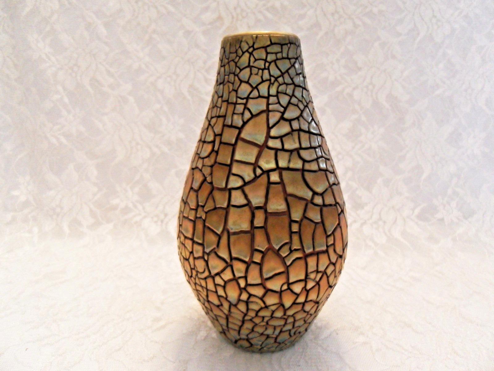 ZSOLNAY PECS GREEN/GOLD EOSIN CRACKLED VASE T 9 ZSOLNAY PECS GREEN/GOLD EOSIN CRACKLED VASE T 9