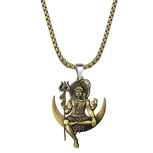 Brass Lord Shiva Pendant Necklace With Stainless Chain 22 inch