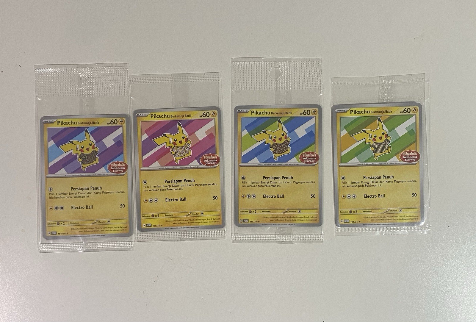 SEALED Complete Set 4 Pikachu Batik 101 154 155 190 SV-P Pokemon Indonesia