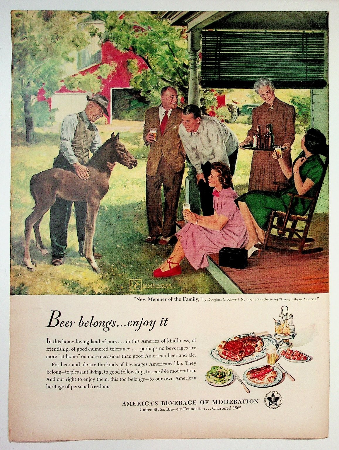 Vintage Douglass Crockwell Beer Ad New Member of the Family Home Life in America Vintage Douglass Crockwell Beer Ad New Member of the Family Home Life in America