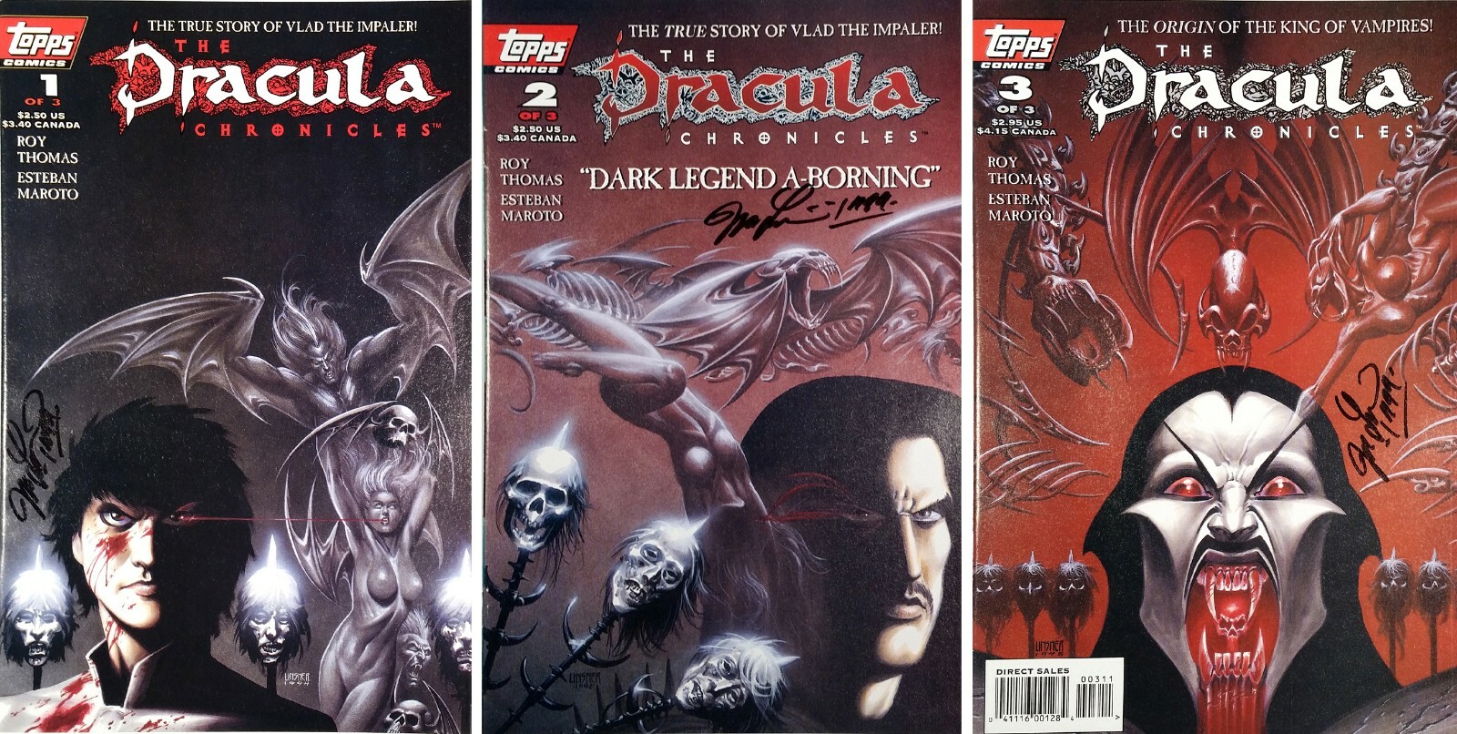 Dracula Chronicles #1 - #3 ALL SIGNED by Joseph Linsner (1995) Topps Comics  SET