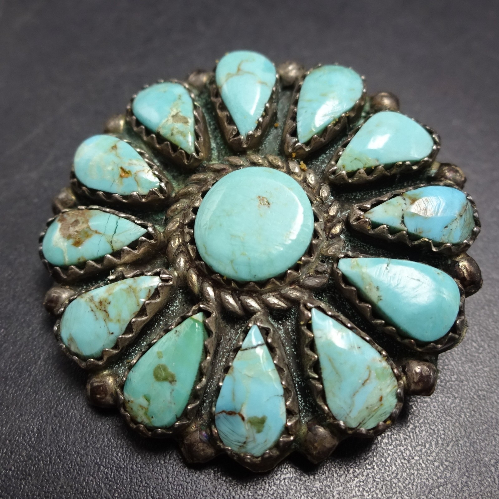 Signed Vintage NAVAJO Sterling Silver TURQUOISE CLUSTER Pin/Pendant Signed Vintage NAVAJO Sterling Silver TURQUOISE CLUSTER Pin/Pendant
