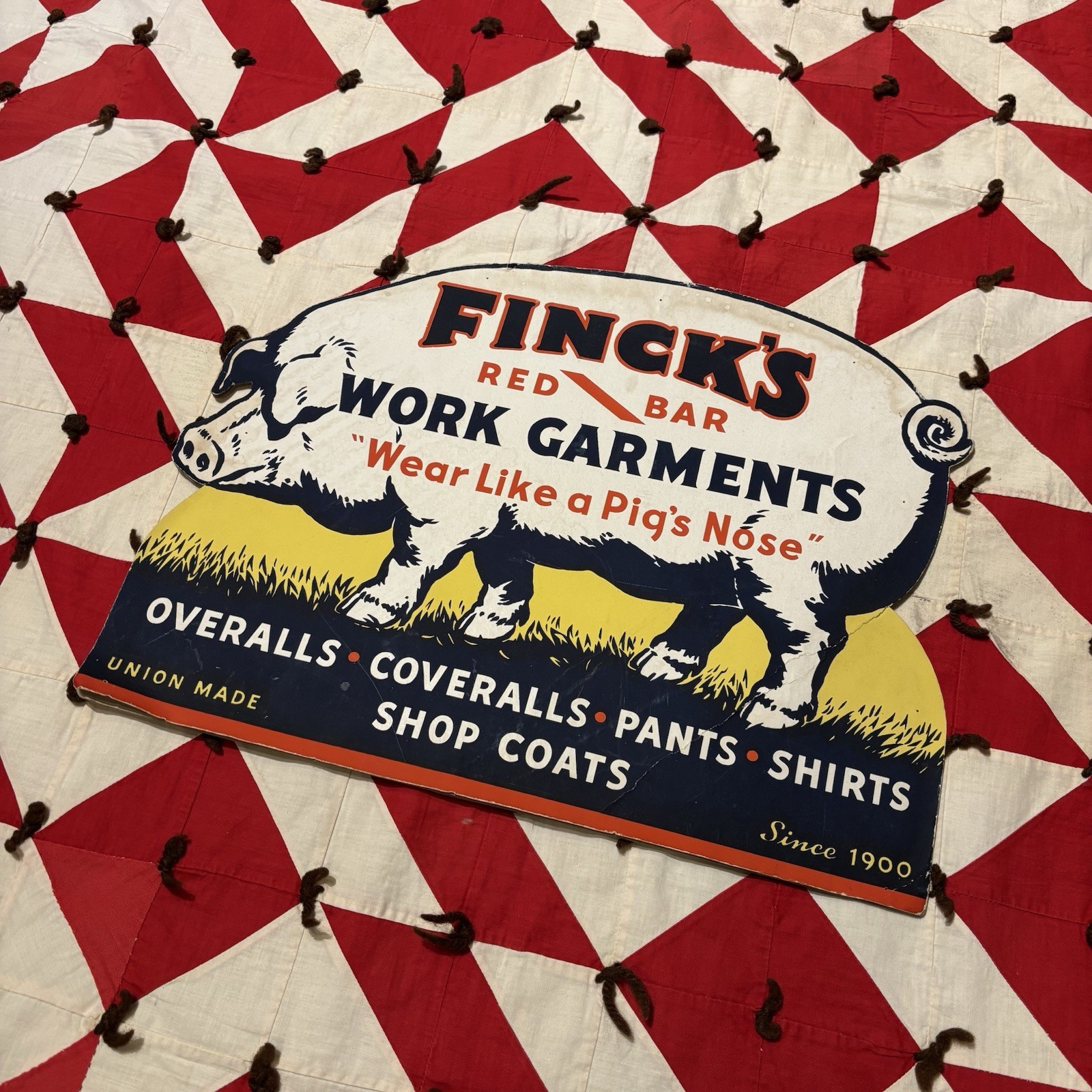 Vintage Fincks Workwear Cardboard Advertising Sign 50s As Is Promotional Vintage Fincks Workwear Cardboard Advertising Sign 50s As Is Promotional