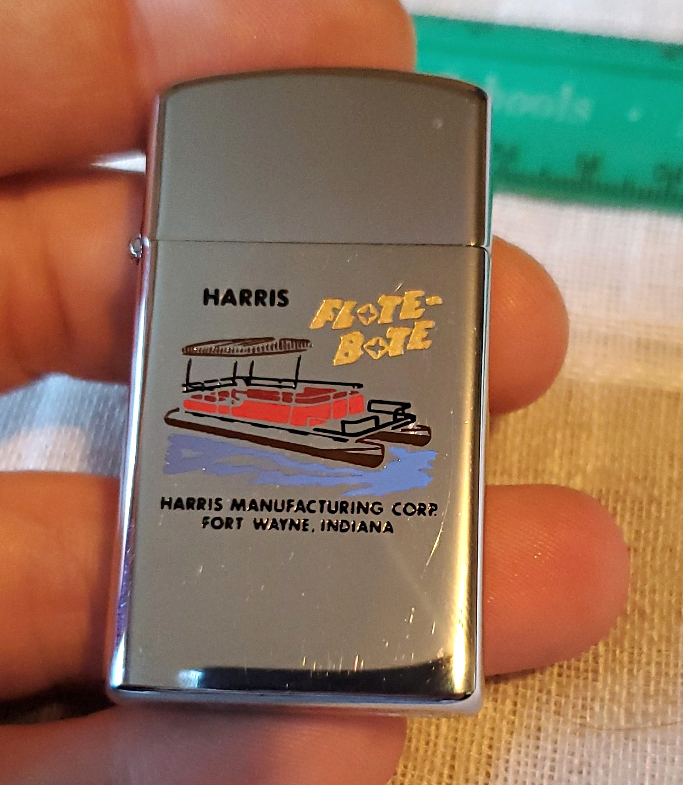 Zippo Harris Flote-Bote Advertising Lighter Harris Manufacturing Corp Fort Wayne