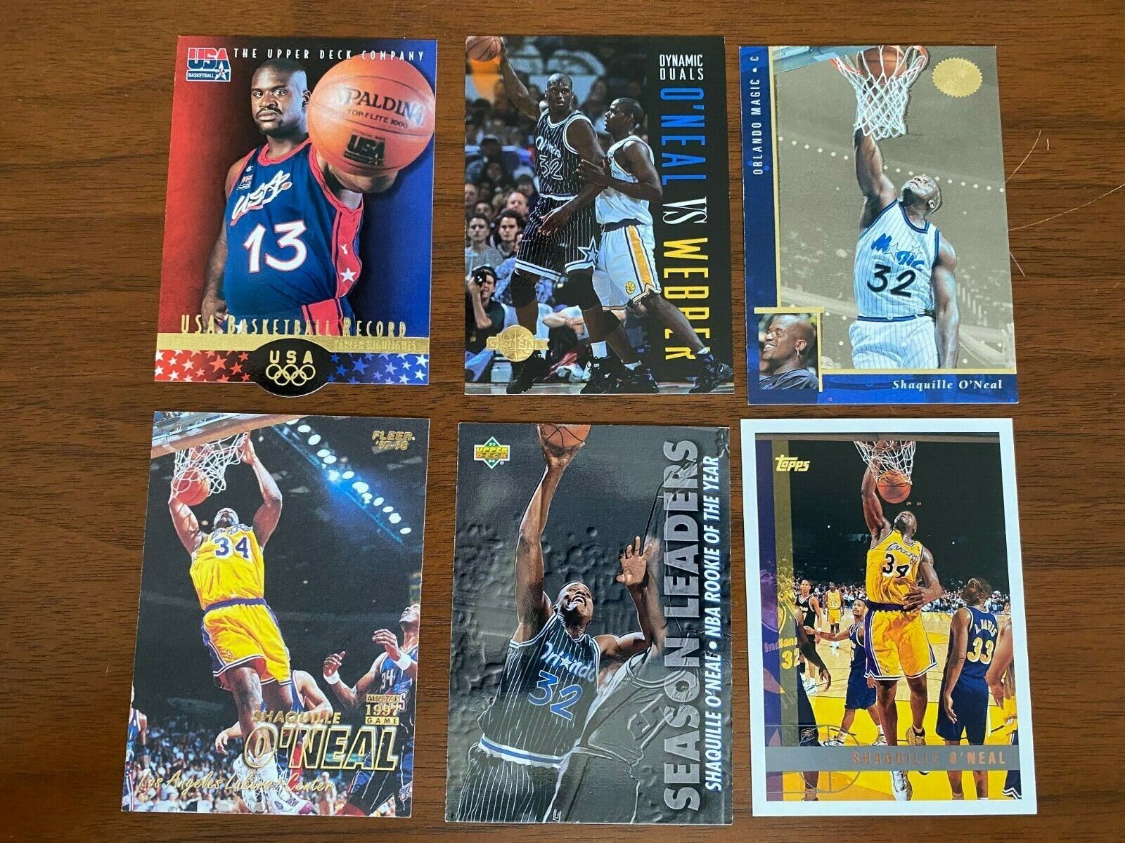 90\'S NBA BASKETBALL SHAQUILLE O\'NEAL 6 CARDS LOT ROOKIE