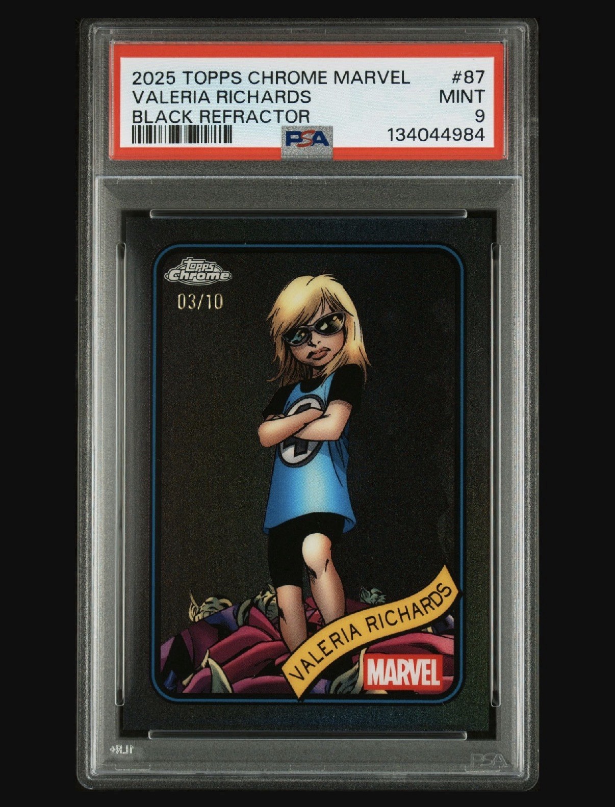 2025 Topps Chrome Marvel Valeria Richards #87 Black Refractor 03/10 PSA 9