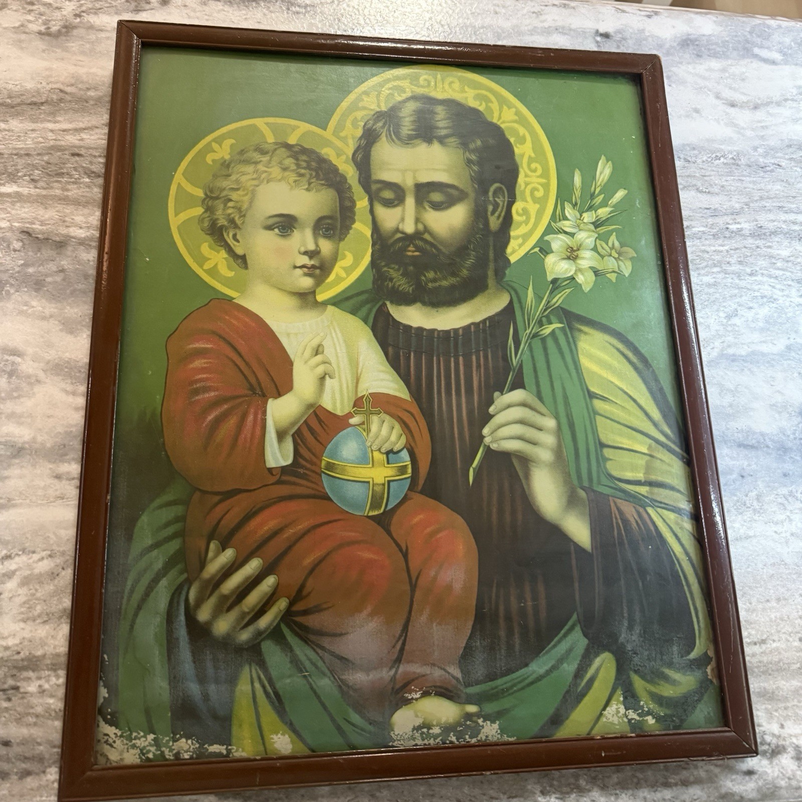 STUNNING LARGE VINTAGE FRAMED ST. JOSEPH & Christ Child PRINT 17 X 21 “ STUNNING LARGE VINTAGE FRAMED ST. JOSEPH & Christ Child PRINT 17 X 21 “