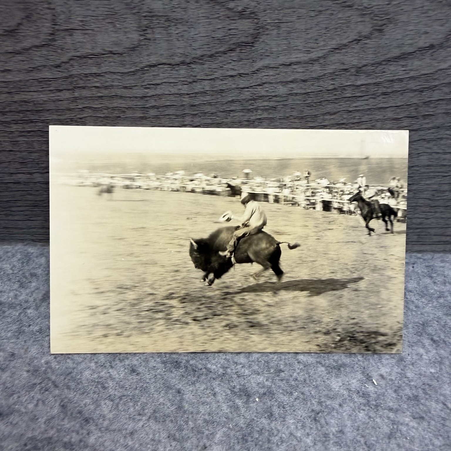 1935 Wheeler MT RPPC Buffalo Riding Rodeo Wild West Action Postcard