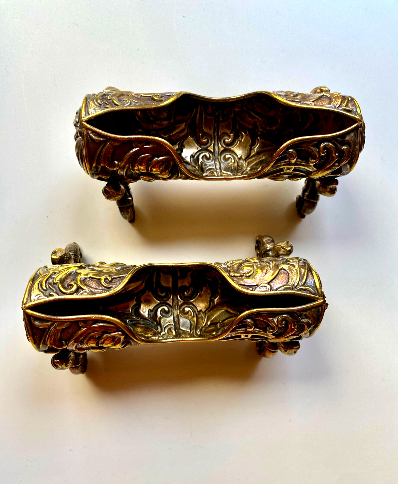 2 Antique Silver-Tone Bronze Footed Toothpick Holders- Set of 2 2 Antique Silver-Tone Bronze Footed Toothpick Holders- Set of 2