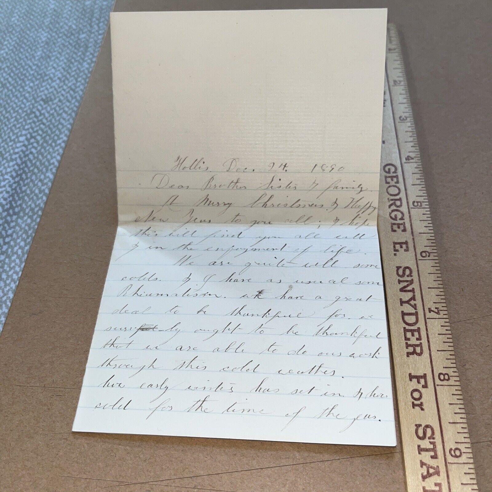 Antique 1890 Letter: Mentions the Town Christmas Tree - Hollis New Hampshire NH
