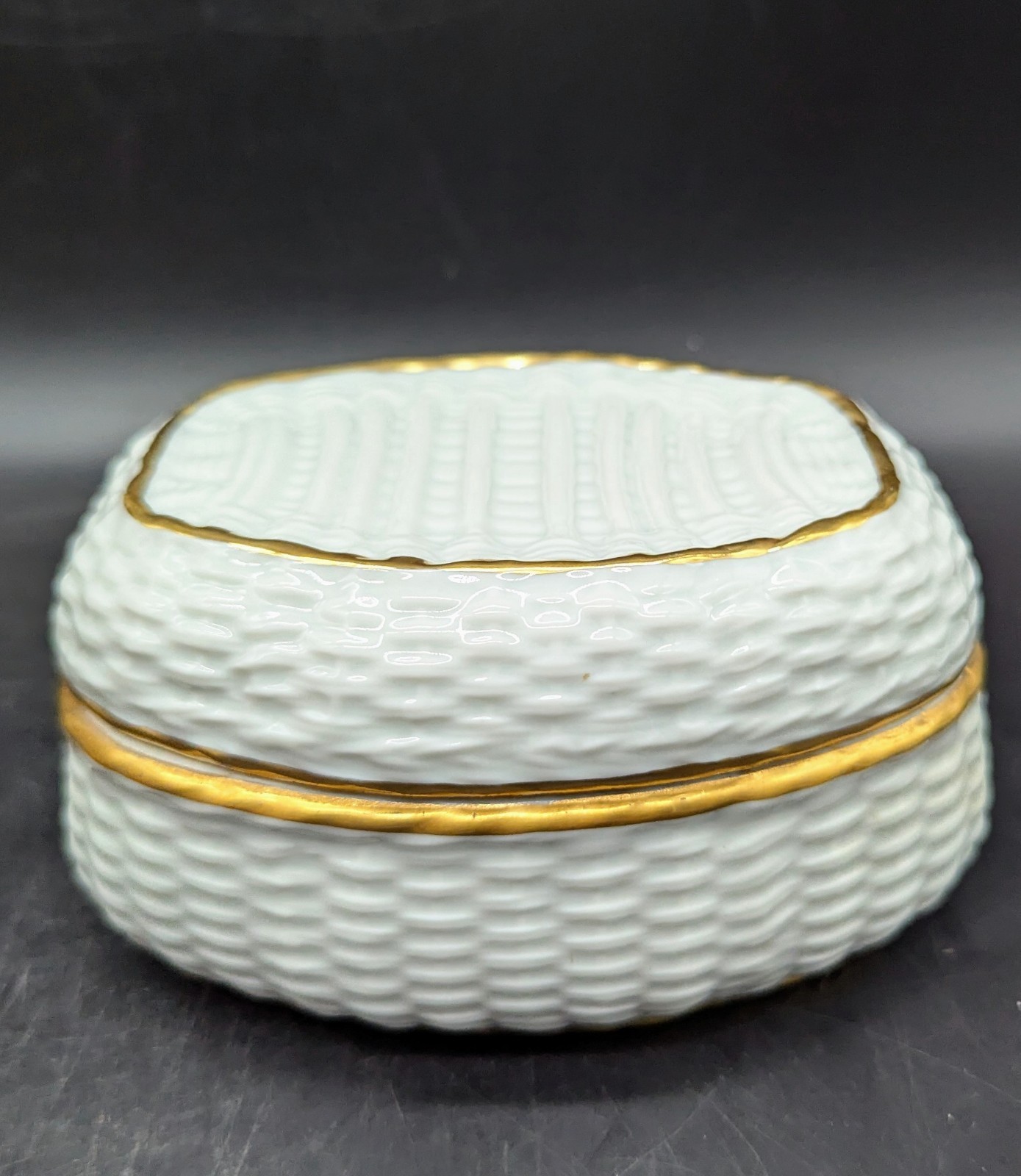 Vintage Limoges Porcelain Basketweave Trinket Dresser Box While 5.25 Vintage Limoges Porcelain Basketweave Trinket Dresser Box While 5.25