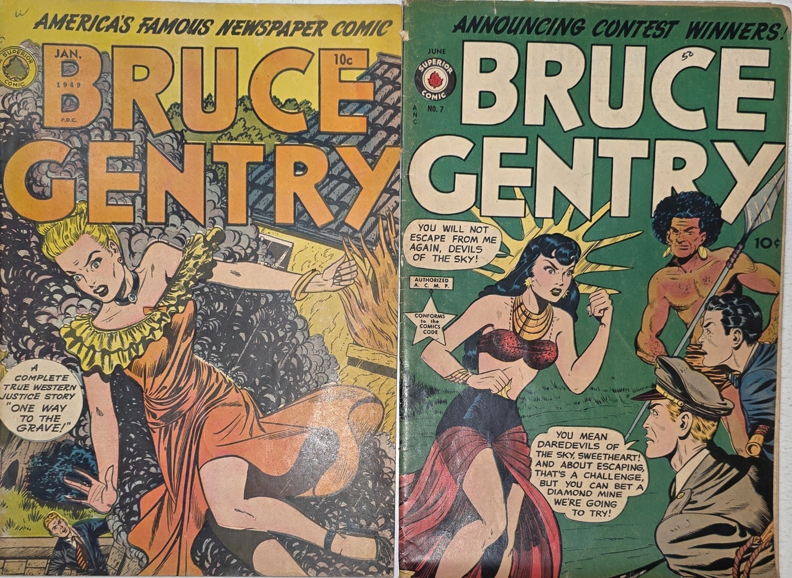 Bruce Gentry Lot (2) #3 G/VG #7 G/VG GGA Ray Bailey Art 1949 Pre-code Golden Age Bruce Gentry Lot (2) #3 G/VG #7 G/VG GGA Ray Bailey Art 1949 Pre-code Golden Age