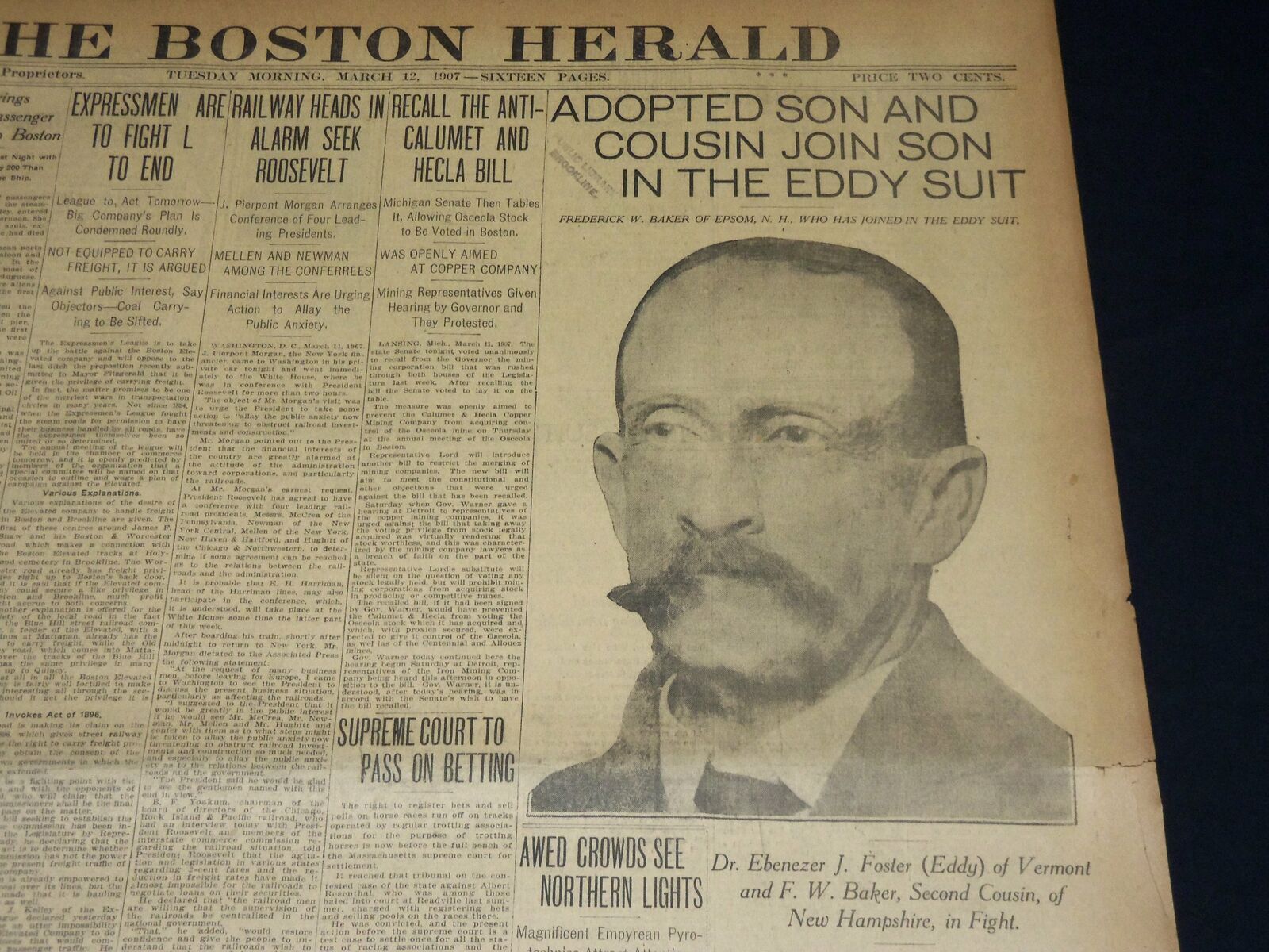 1907 MARCH 12 THE BOSTON HERALD-ADOPTED SON & COUSIN JOIN SON EDDY SUIT - BH 385