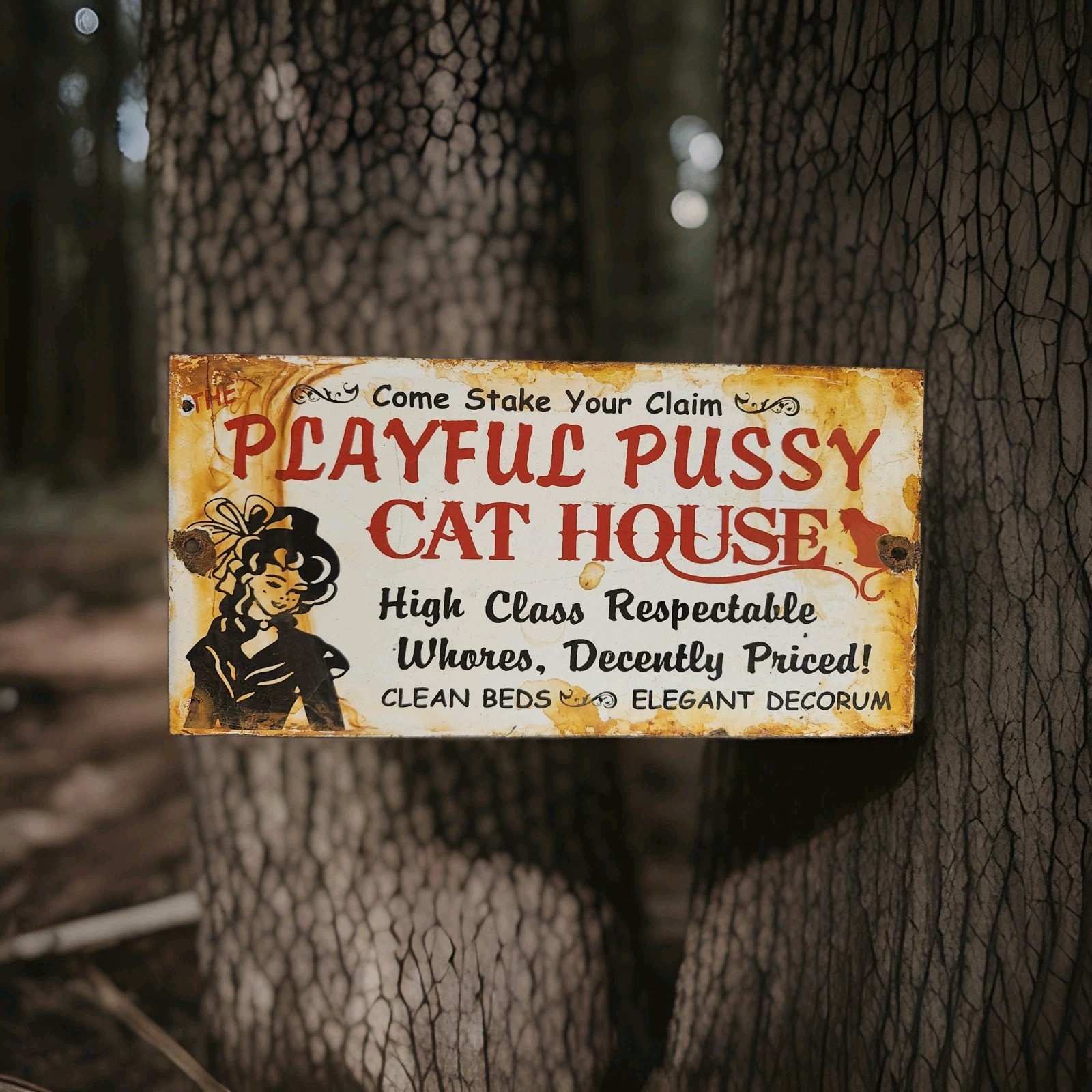 VINTAGE THE PLAYFUL PUSSY CAT HOUSE PORCELAIN SIGN BROTHEL LAS VEGAS NEVADA USA VINTAGE THE PLAYFUL PUSSY CAT HOUSE PORCELAIN SIGN BROTHEL LAS VEGAS NEVADA USA