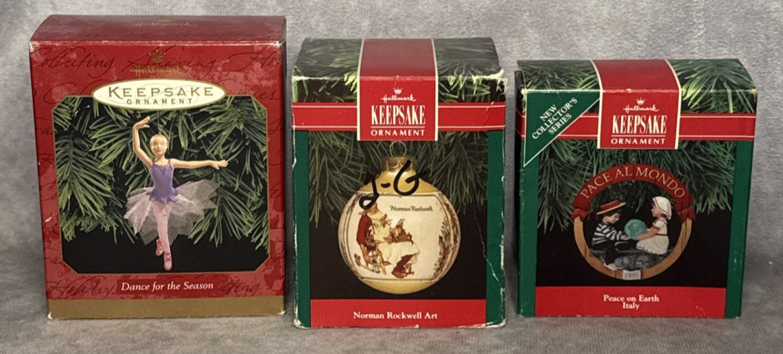 Hallmark Keepsake Vintage Christmas Ornaments Lot of 3 1991 Rockwell Peace 1999 