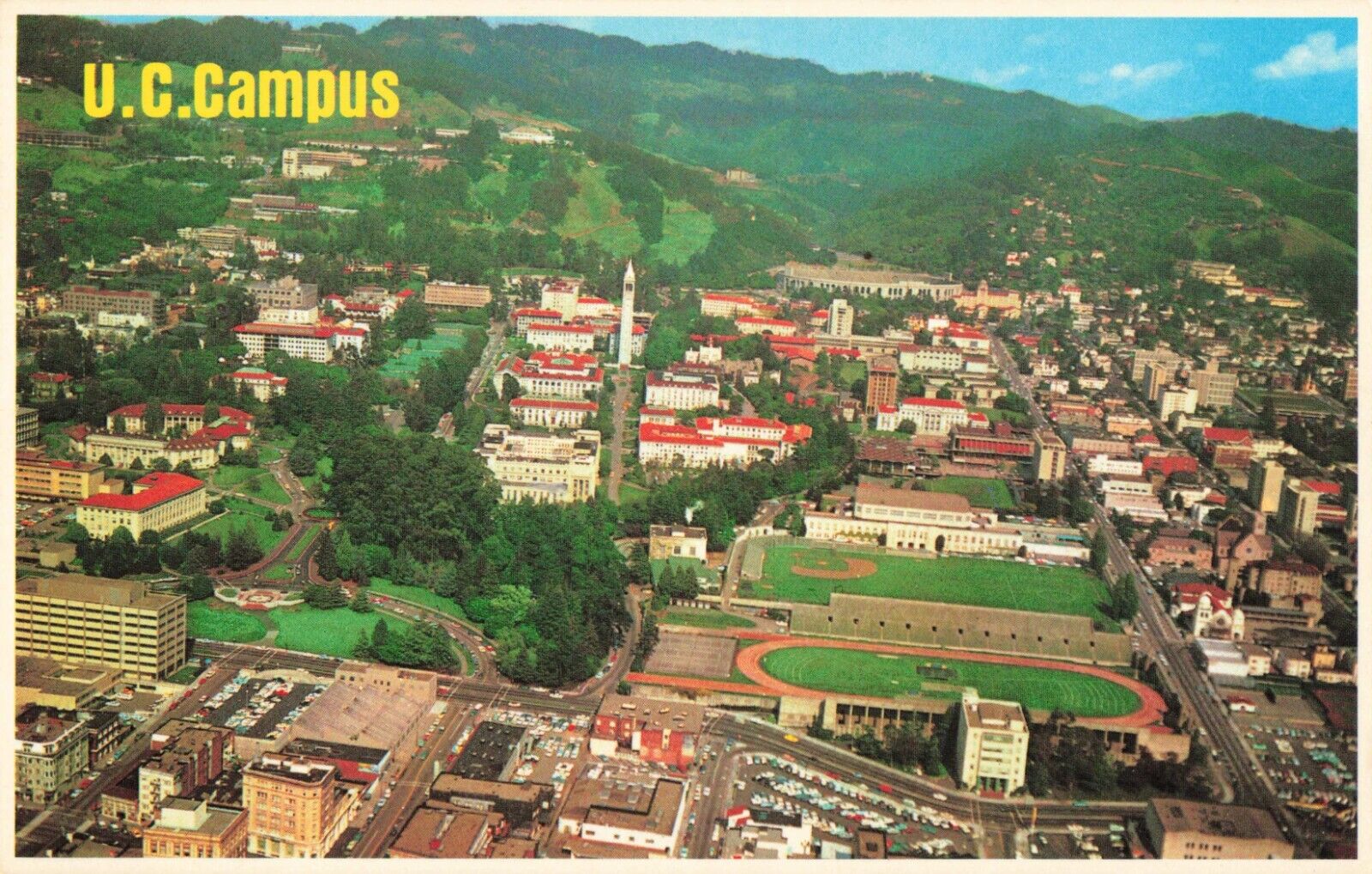 Berkeley CA, University of California Campus, Aerial View, Vintage Postcard
