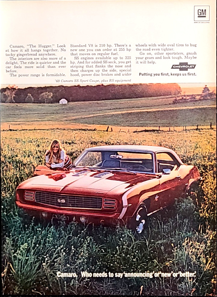 Chevy Camaro SS Sport Coupe Original 1969 Vintage Print Ad Wall Art Chevy Camaro SS Sport Coupe Original 1969 Vintage Print Ad Wall Art