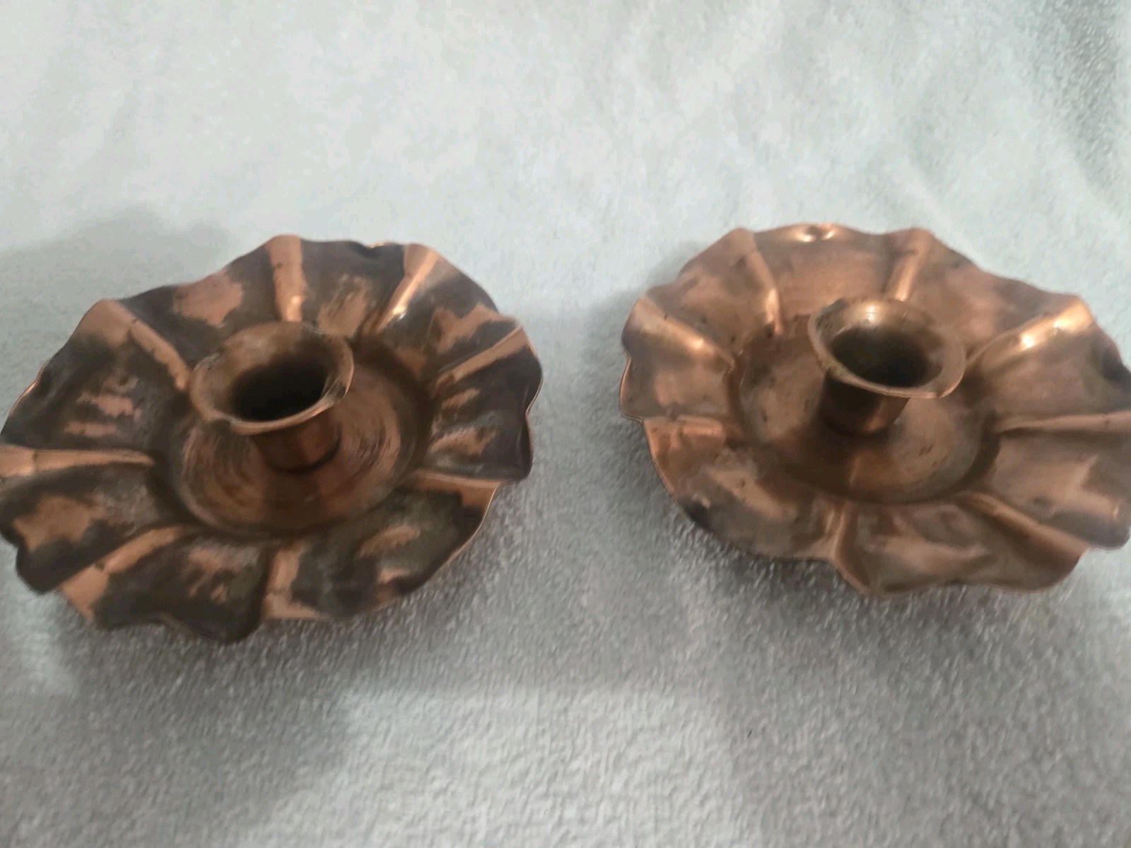Vintage Pair of Gregorian Copper Candle Holders Ruffled Edge 4 Vintage Pair of Gregorian Copper Candle Holders Ruffled Edge 4