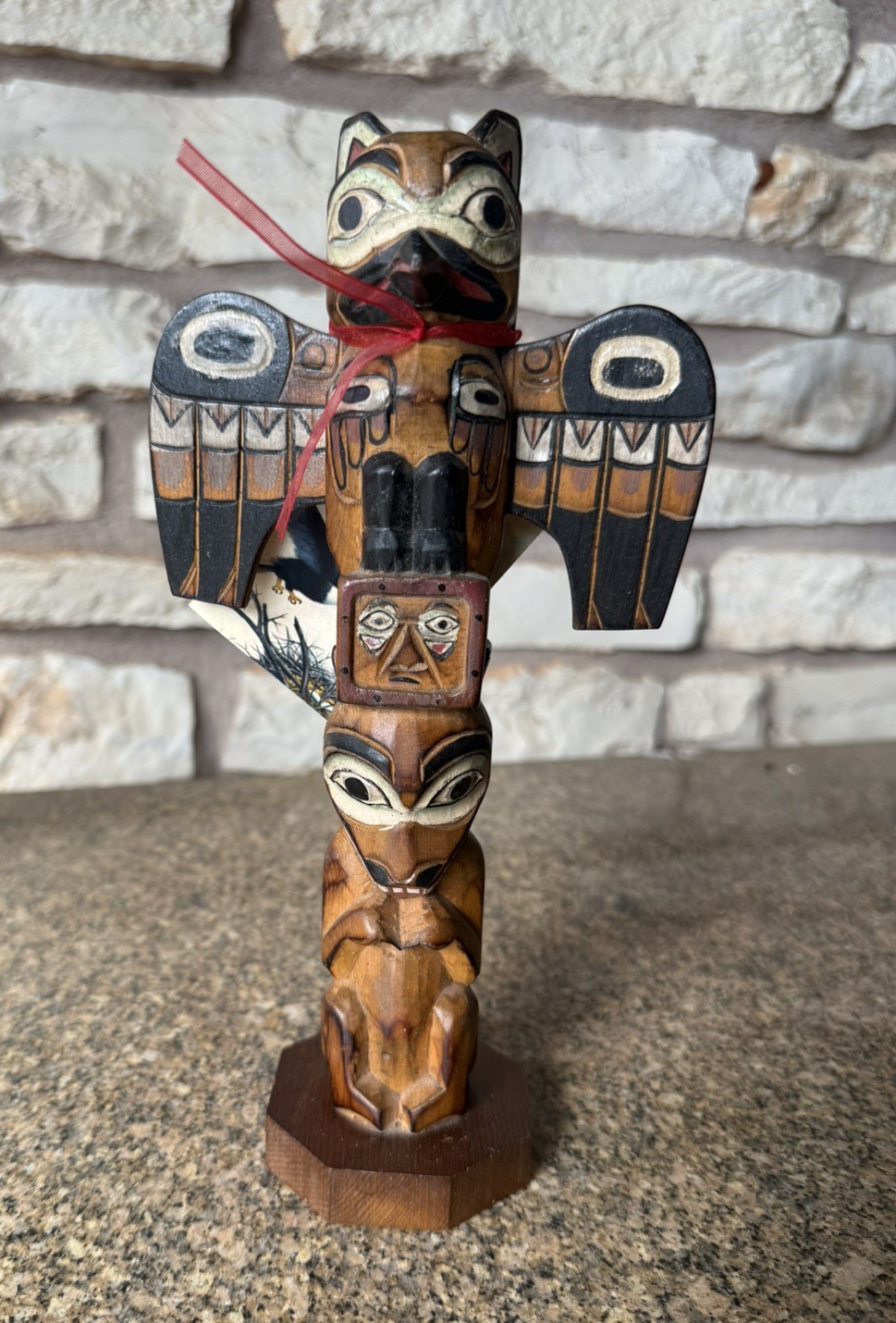 Alaskan Black Diamond Totem Pole 9” Hand Carved Raven Stealing Sun Patrick Seale