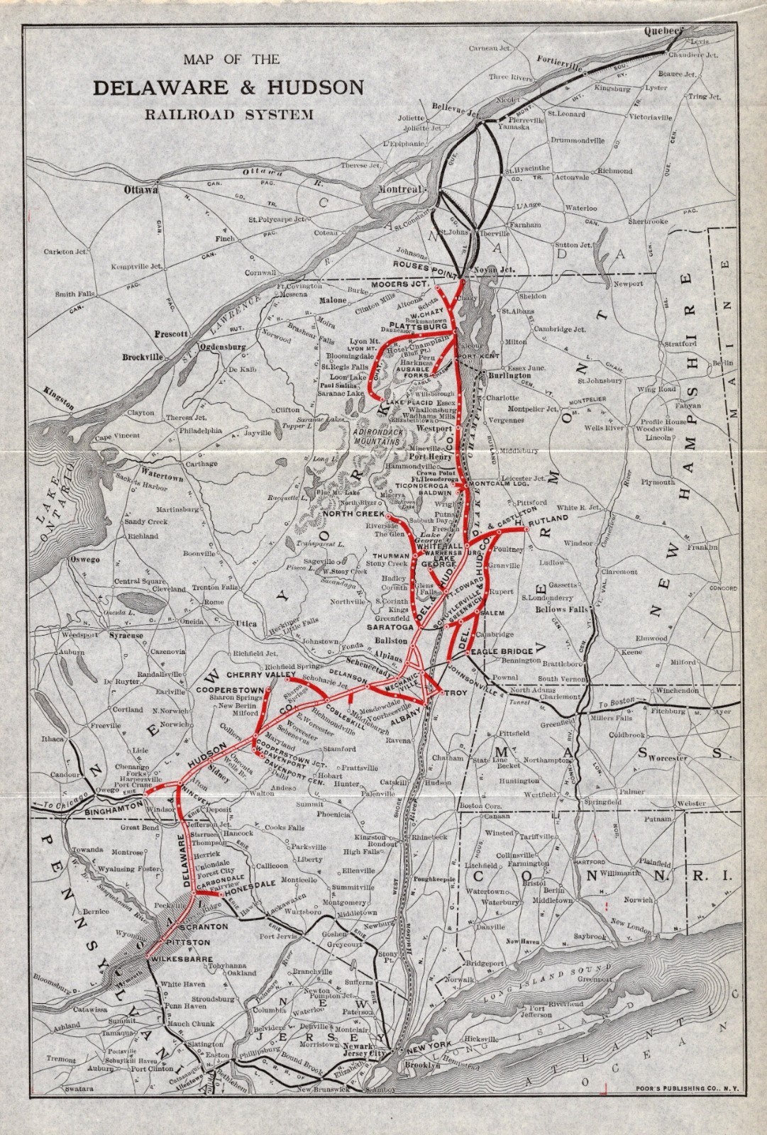 1920 Antique Delaware & Hudson Railroad System Map Vintage Railway Map 3250