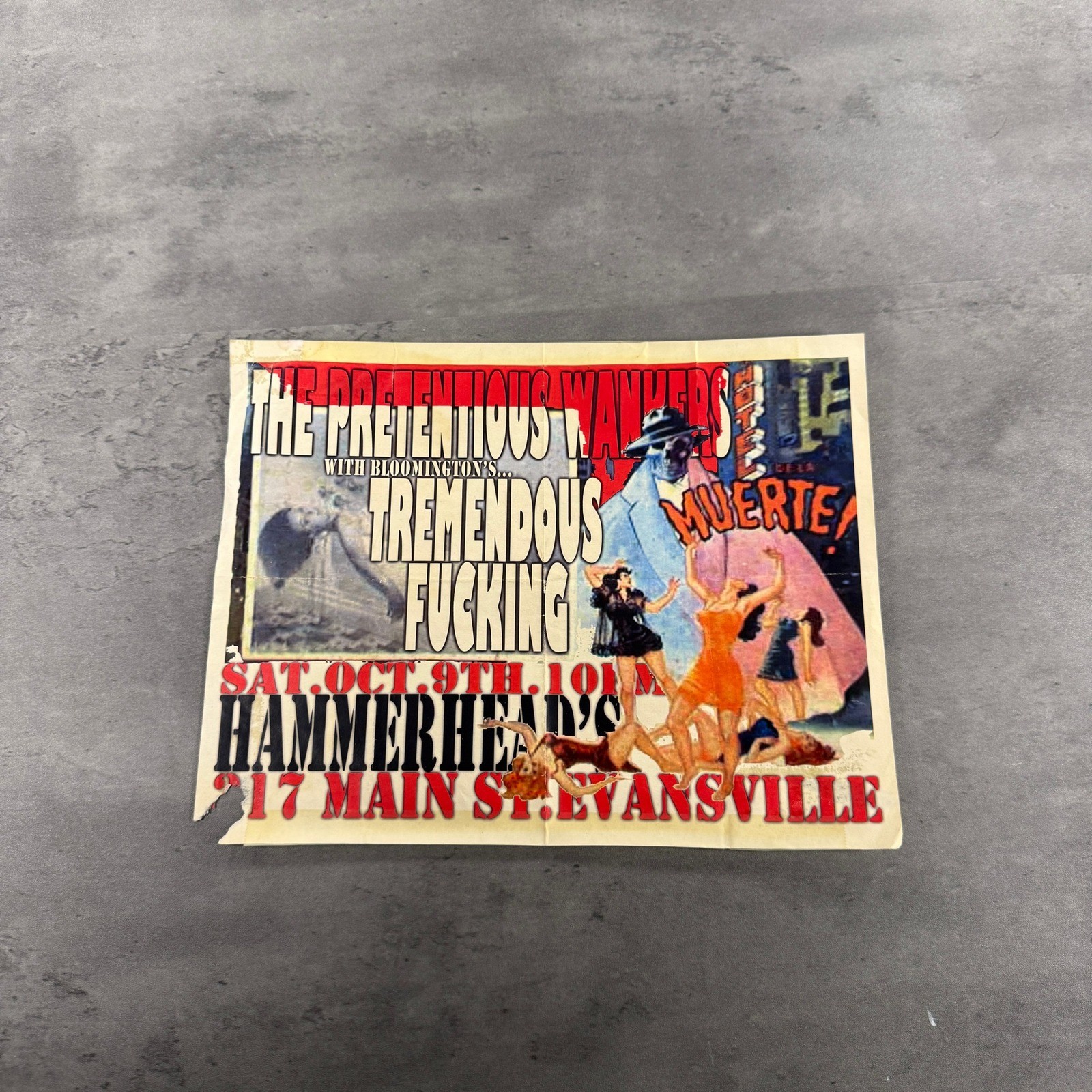Vintage The Pretentious W*nkers Tremendous F*cking Punk Gig Flyer Evansville IN