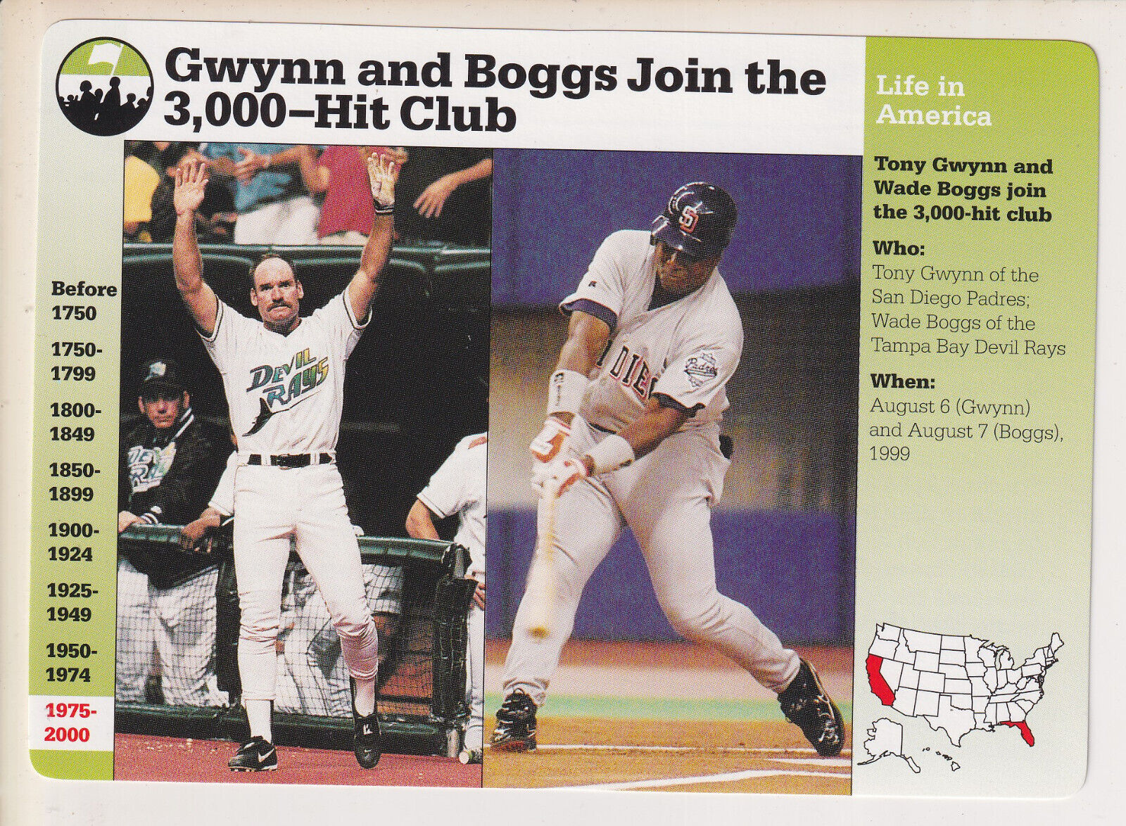 TONY GWYNN & WADE BOGGS 3000 Hit Club 2000 GROLIER STORY OF AMERICA CARD #131-8