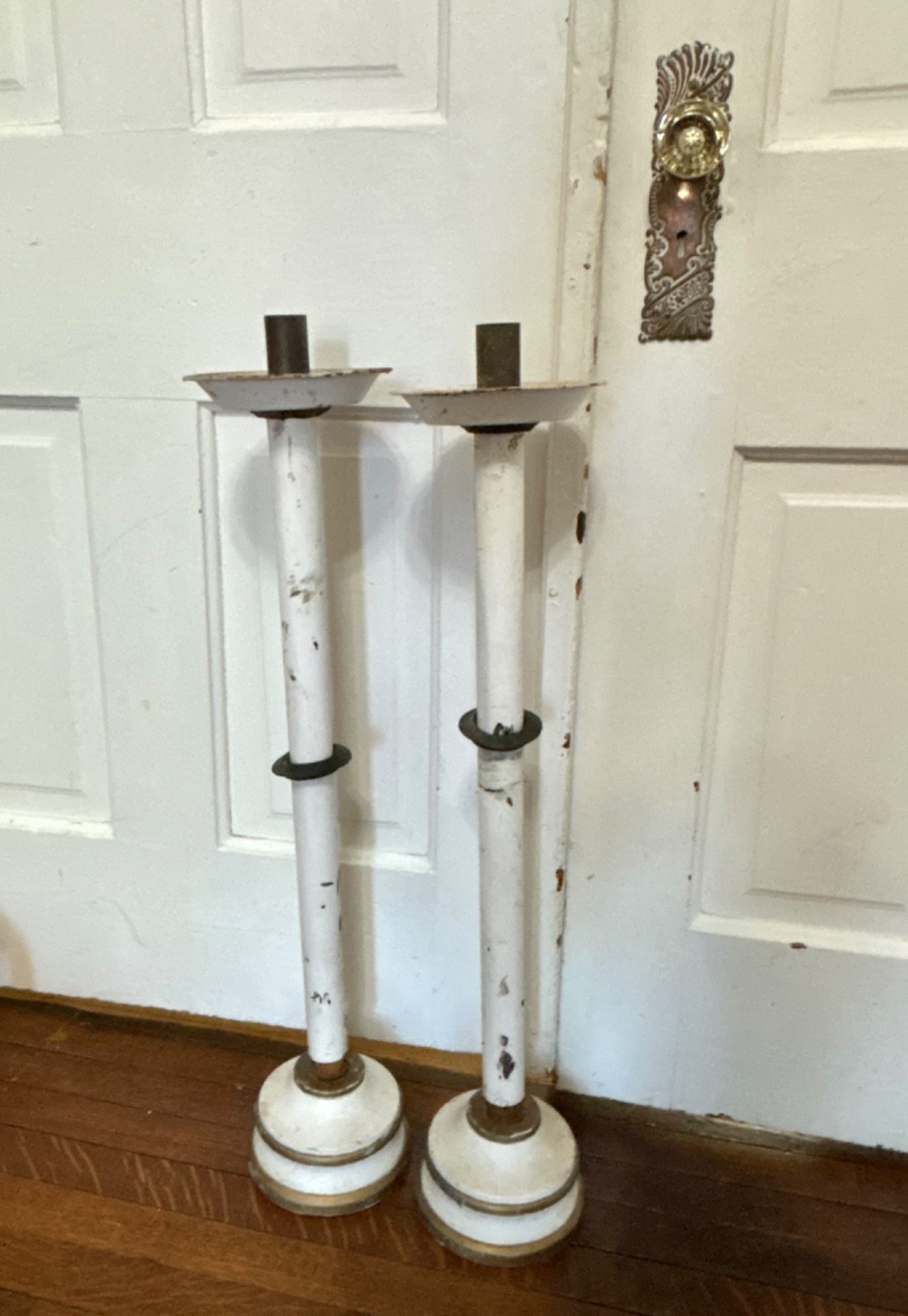 Vtg Antique Catholic Church ALTAR CANDELABRA  Wooden Candle Holder Stand Pillars