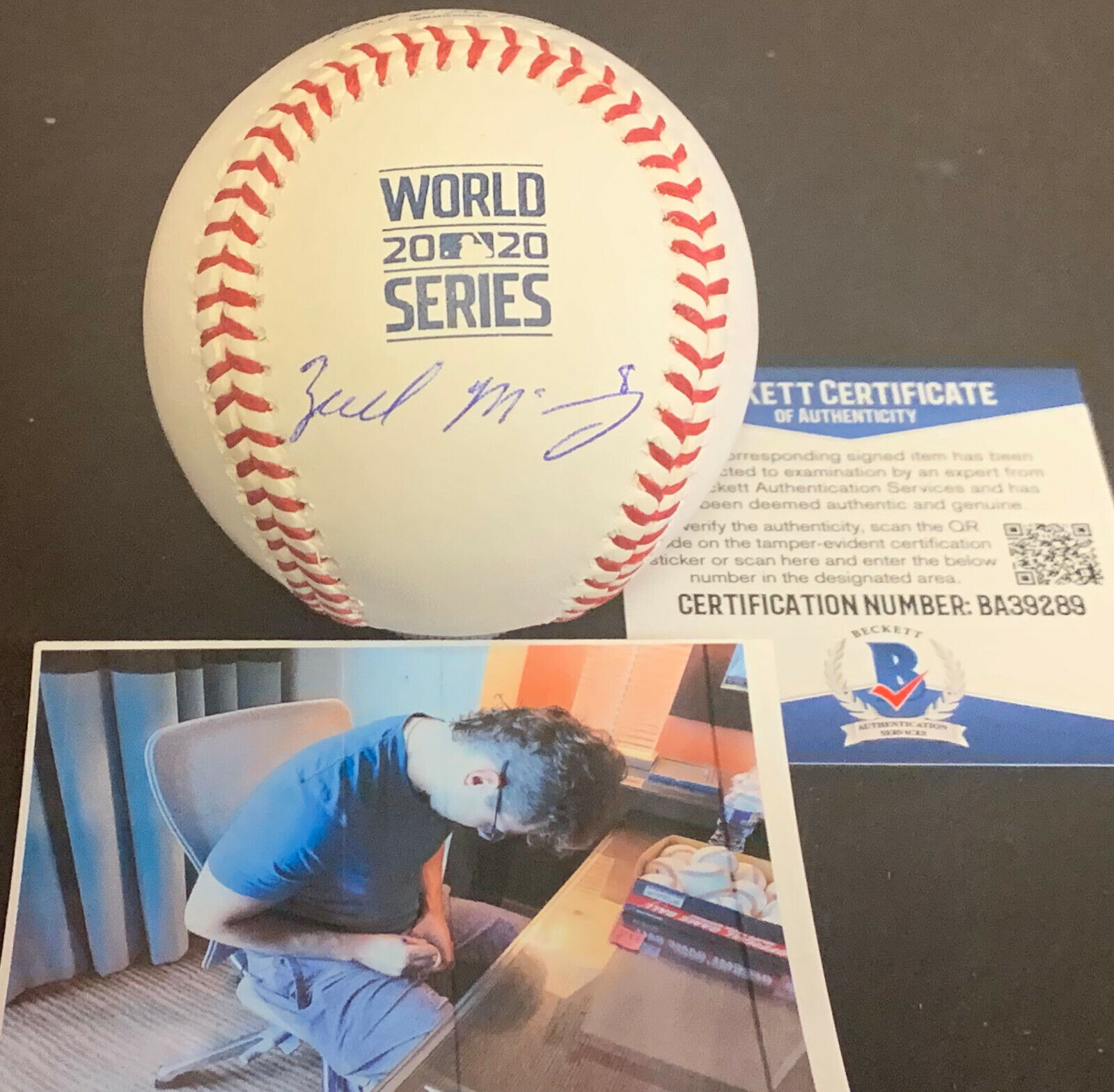 Zach McKinstry Dodgers Auto Signed 2020 World Series MLB Baseball Beckett COA