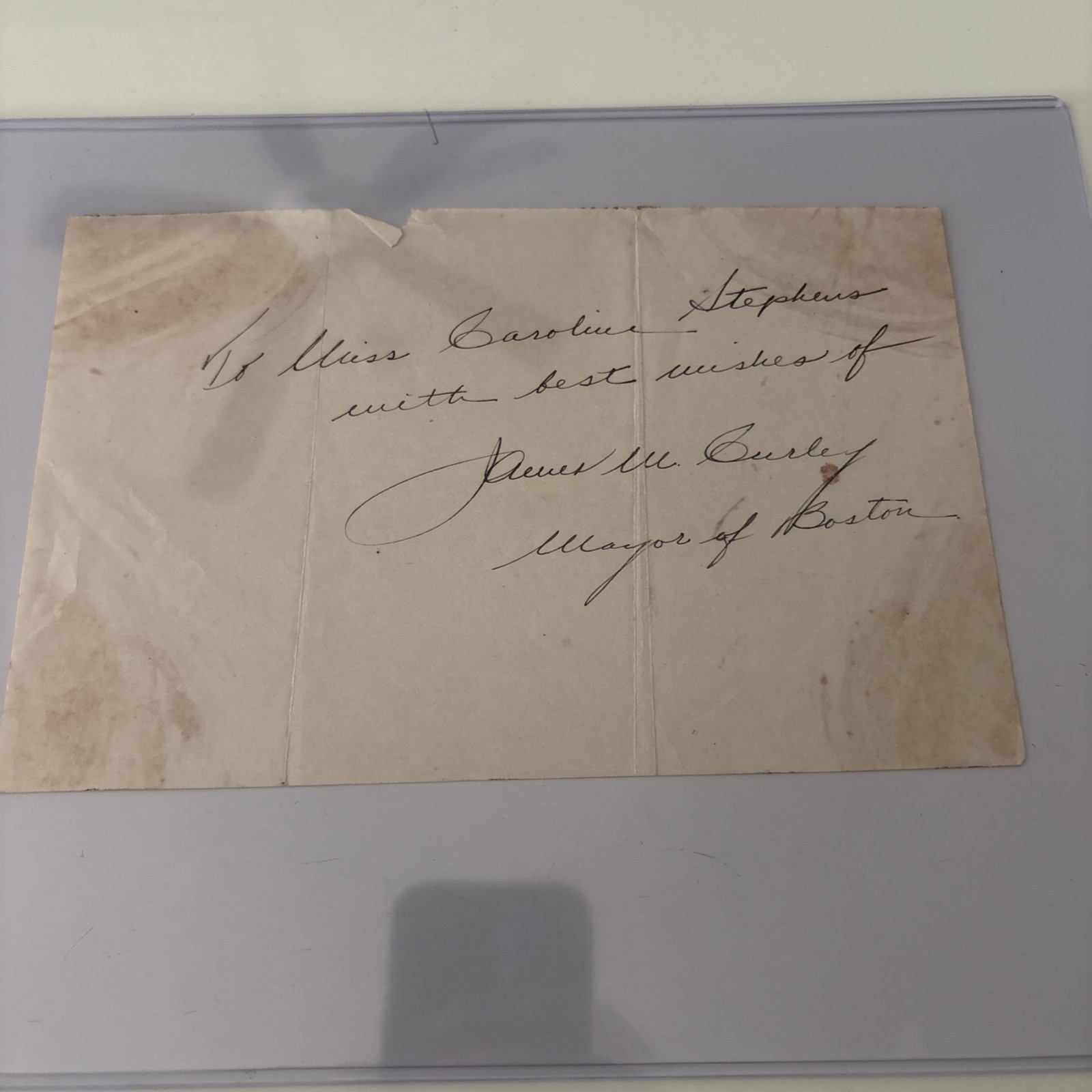 James M. Curley Boston Mayor Signed Paper James M. Curley Boston Mayor Signed Paper