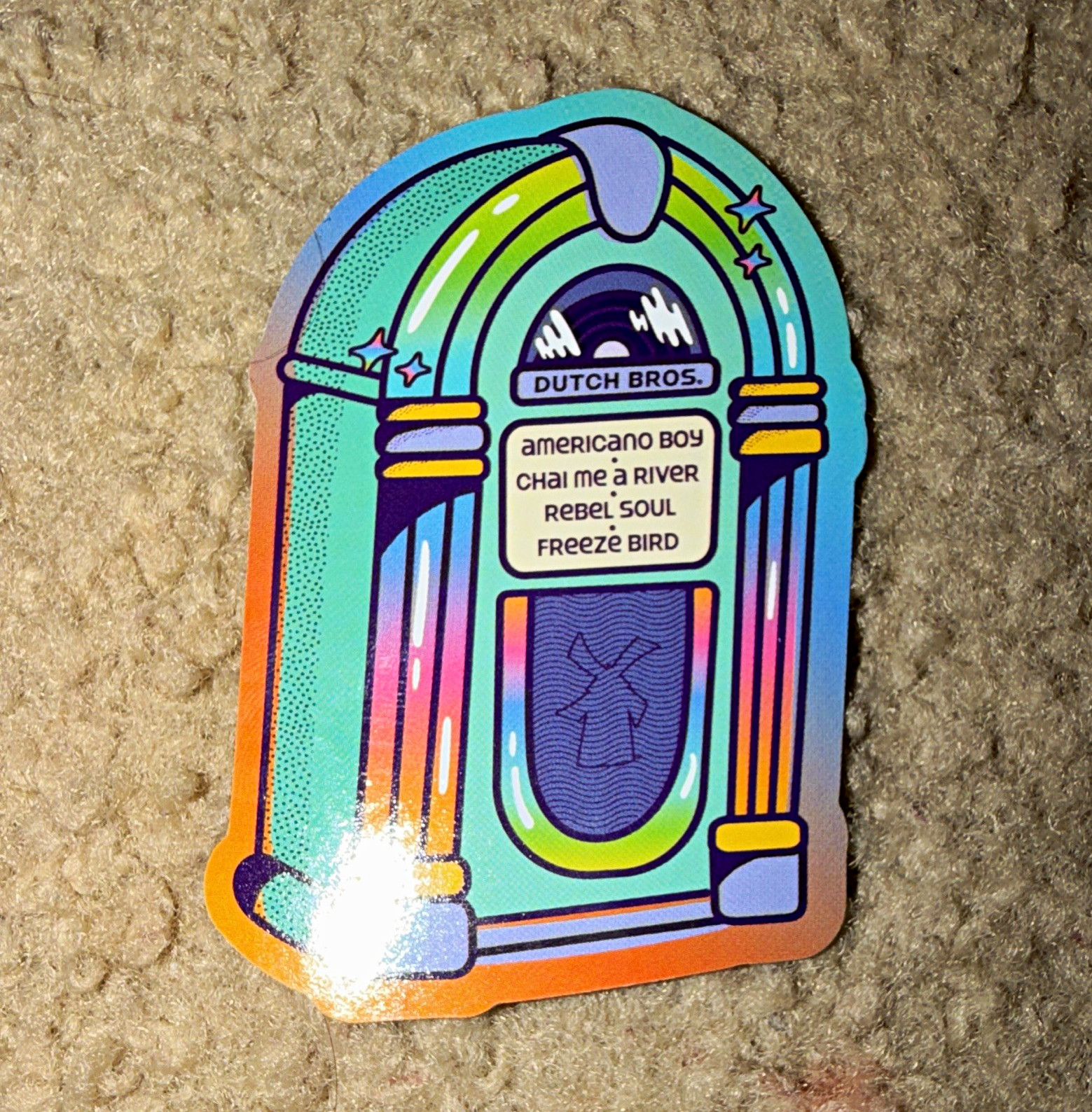 Dutch Bros Colorful Jute Box Limited Exclusive Second Chance Sticker 2026 Dutch Bros Colorful Jute Box Limited Exclusive Second Chance Sticker 2026