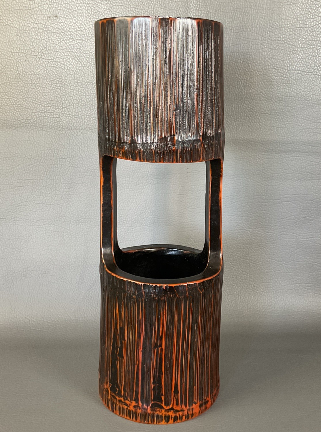 Vintage Bamboo Wooden Japanese Ikebana Vase 16” Tall