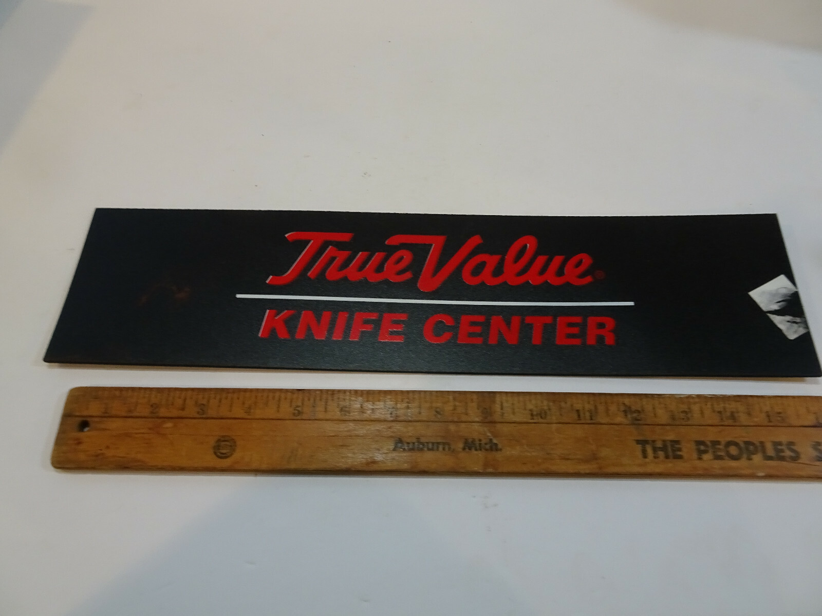 Vintage True Value Knife Center Sign Double Sided 17 x 4 inches. Vintage True Value Knife Center Sign Double Sided 17 x 4 inches.