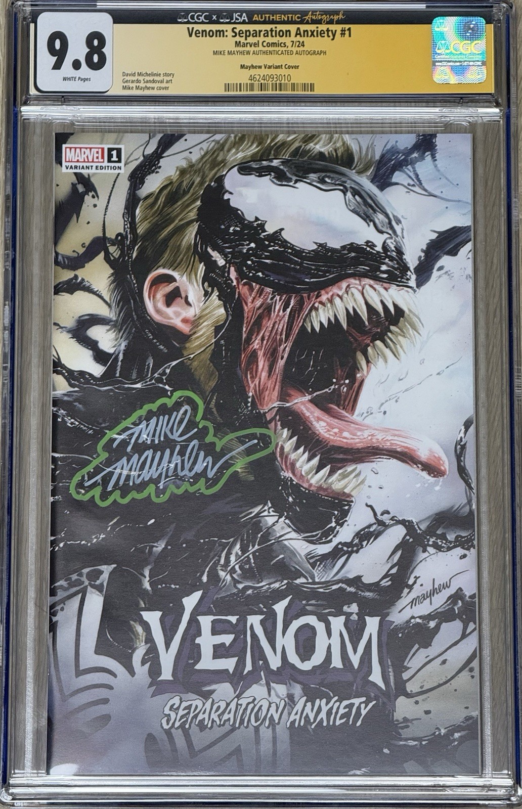 Marvel Venom: Separation Anxiety #1 7/24 Mike Mayhew Variant CGC 9.8 Signed COA Marvel Venom: Separation Anxiety #1 7/24 Mike Mayhew Variant CGC 9.8 Signed COA