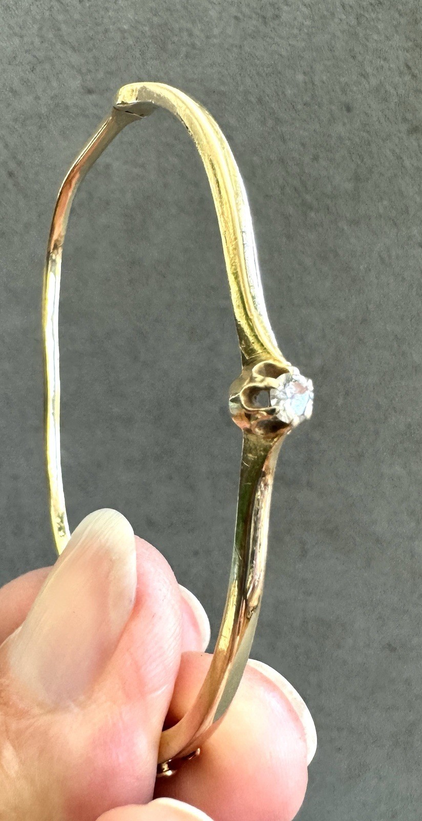 Vintage 14K GOLD + Big DIAMOND Solitaire BANGLE BRACELET Hinged 6.5\ Vintage 14K GOLD + Big DIAMOND Solitaire BANGLE BRACELET Hinged 6.5\