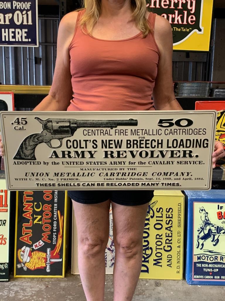 Antique Vintage Old Style Sign Colt Army 45 29x12 Made in USA Antique Vintage Old Style Sign Colt Army 45 29x12 Made in USA