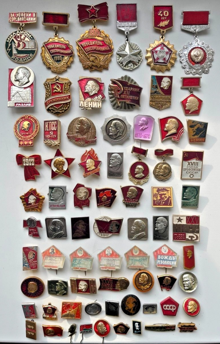Vintage USSR Lenin Pin Collection Lot 72 Pcs Soviet Propaganda Badges Komsomol