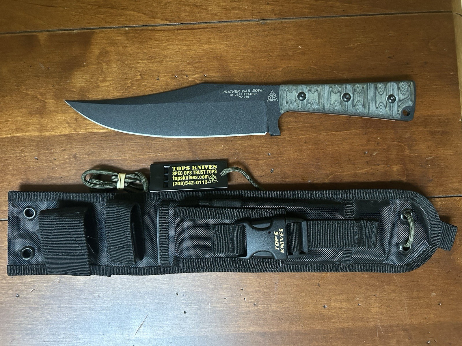 TOPS Prather War Bowie Fixed Blade Knife - Black 1095 Steel