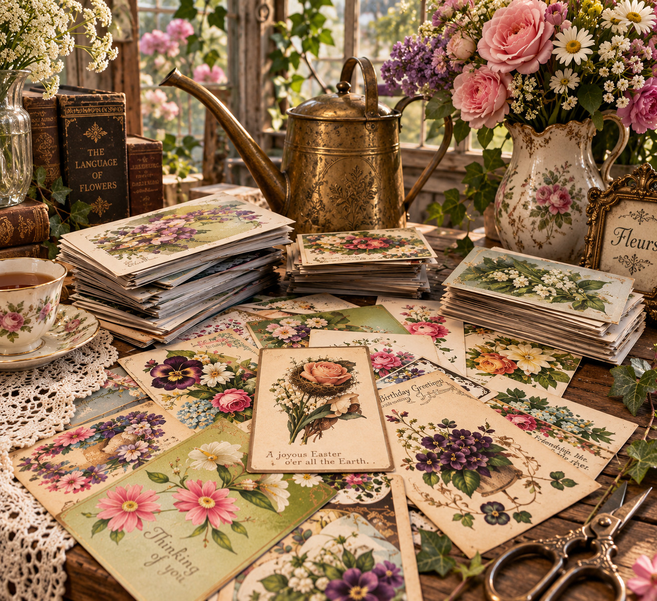 Lot 10 Random 1908c Victorian Floral Flower easter christmas scrapbook Decoupage