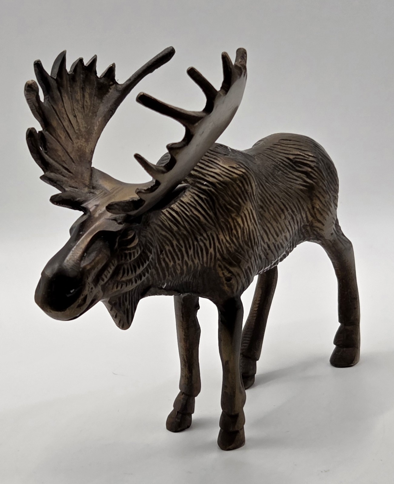 VTG Brass Bull Moose Figurine 5x6.25 Made In India Sticker Cabin Lodge Decor VTG Brass Bull Moose Figurine 5x6.25 Made In India Sticker Cabin Lodge Decor