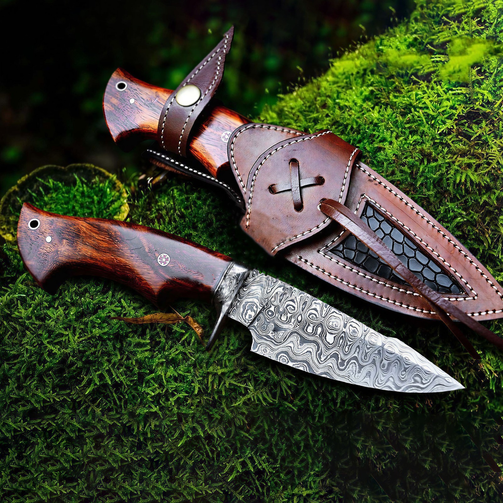 Handmade Bowie Hunting Knife Rosewood Handle – Fixed Blade With Leather Sheath