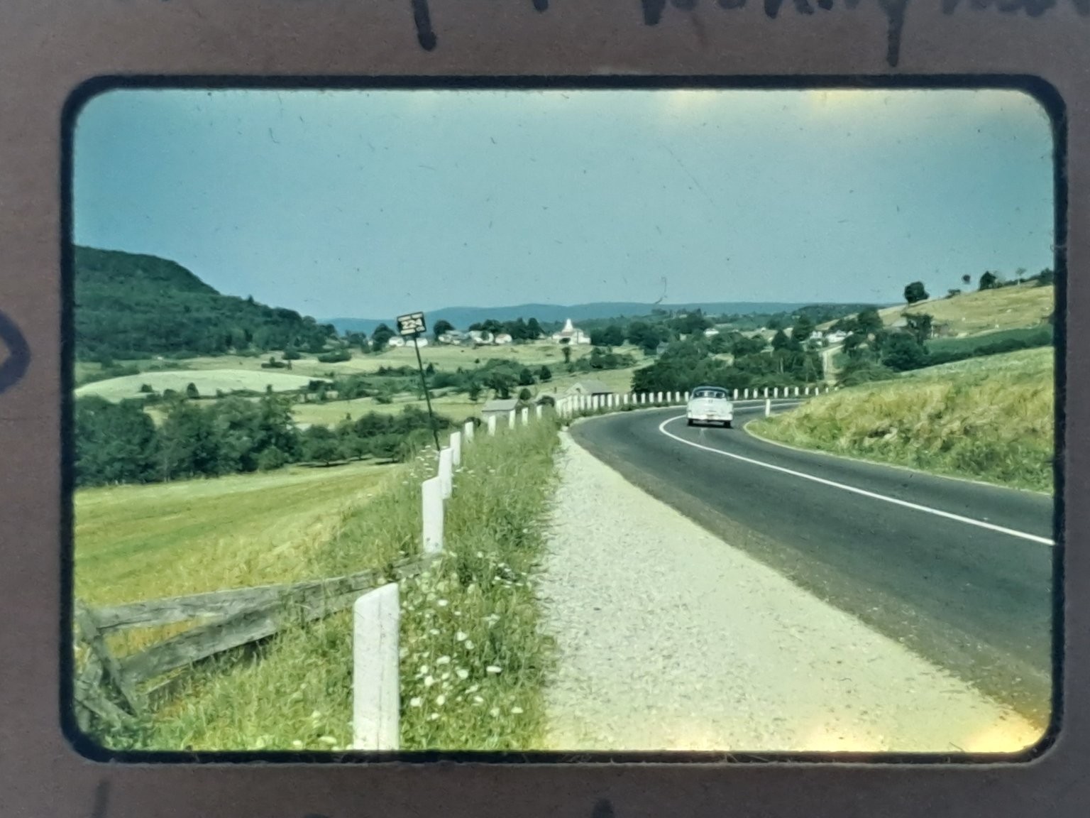 Vermont Landscape Road Kodachrome Slide 1953 Pownal Valley Green Mts Vintage Car