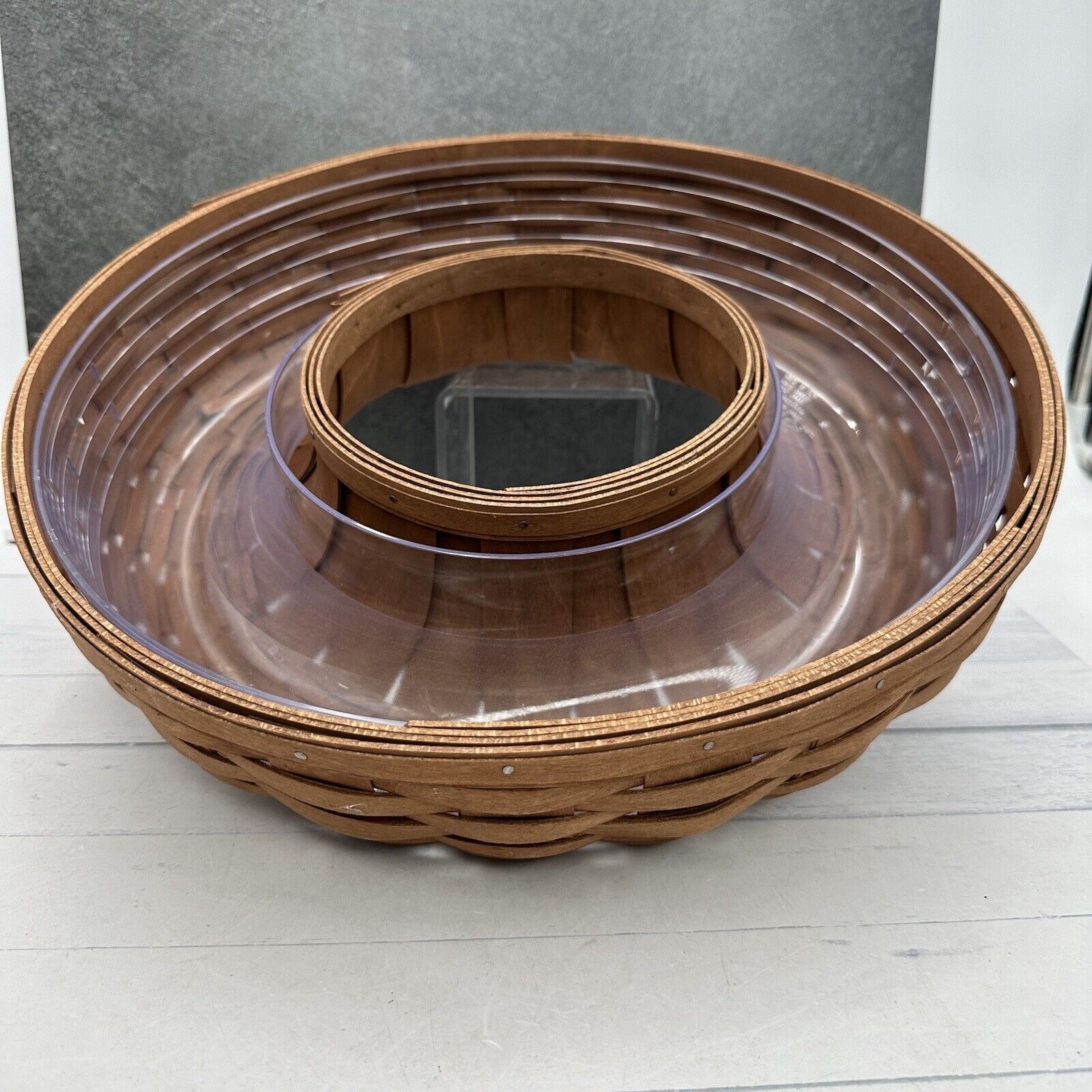 Longaberger Rich Brown Wreath Basket with Hard Plastic Protector 14 Inch