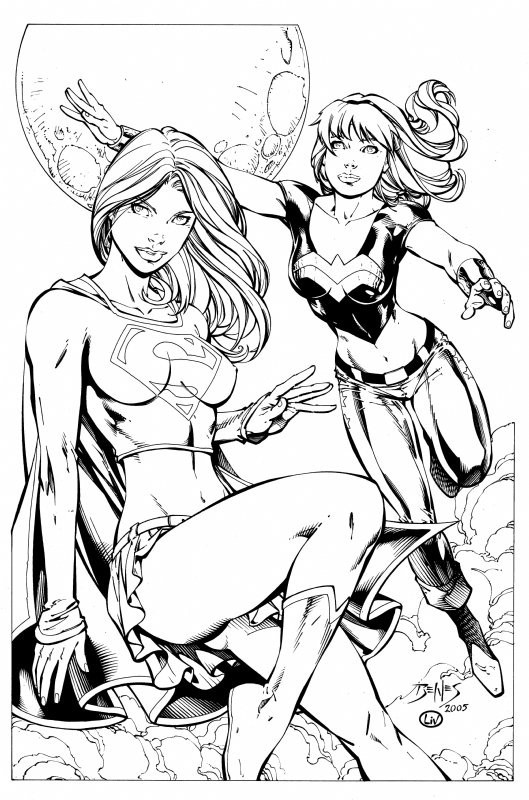 ED BENES SUPERGIRL & WONDER GIRL 11X17 Commission Original Comic Art 2005 ED BENES SUPERGIRL & WONDER GIRL 11X17 Commission Original Comic Art 2005