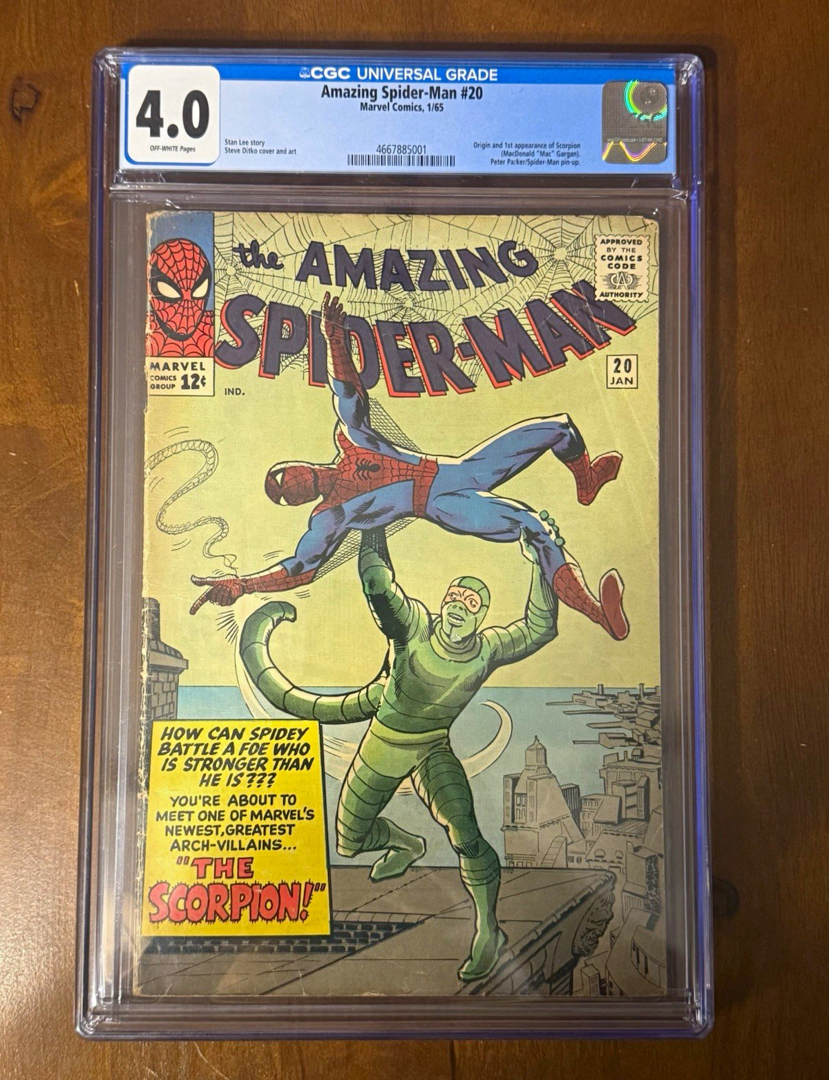 Amazing Spider-Man #20 Marvel 1965 1st app Scorpion CGC 4.0 Stan Lee Steve Ditko Amazing Spider-Man #20 Marvel 1965 1st app Scorpion CGC 4.0 Stan Lee Steve Ditko