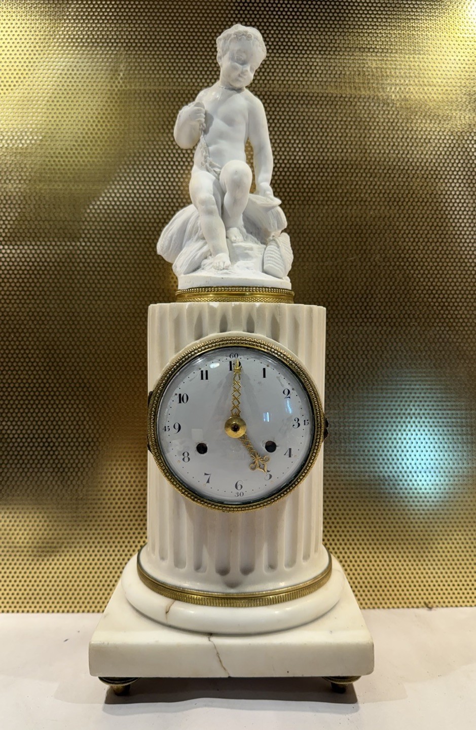 Rare Antique 18th Century French Bisque Porcelain  & White Marble Mantel Clock